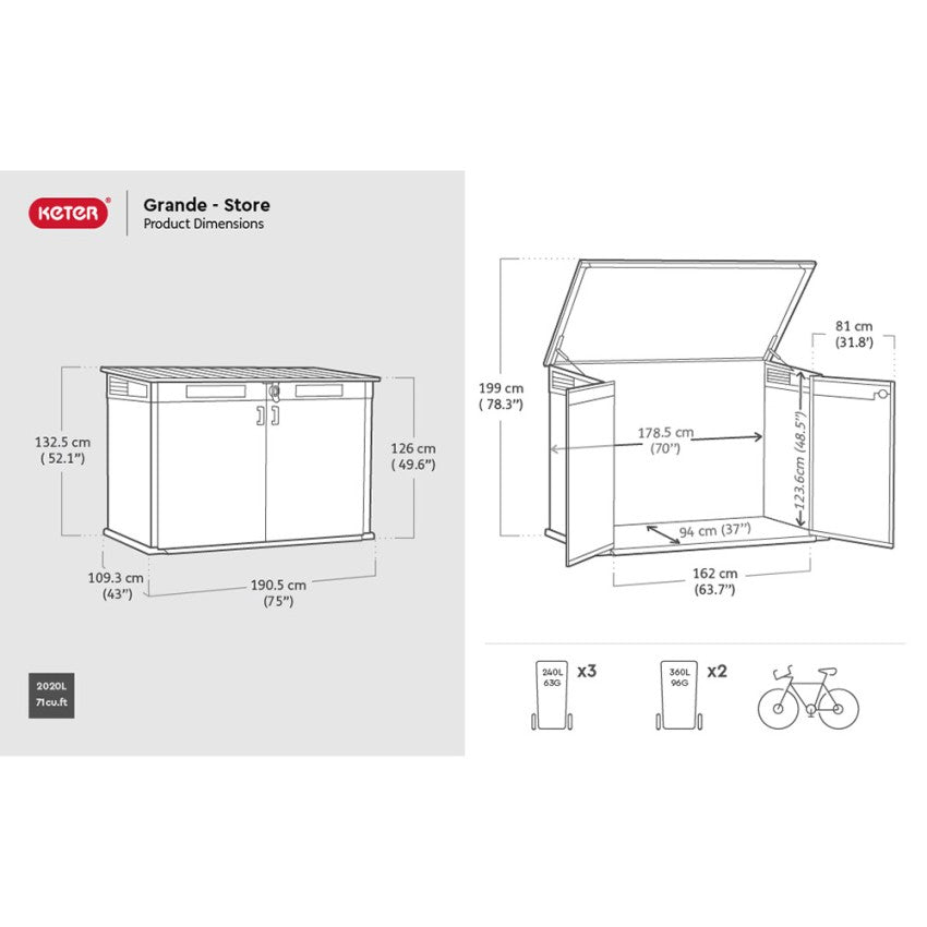 Keter 6 x 3 Oakland Grande Store Heavy Duty Plastic Shed – Grey
